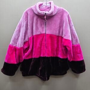 UGG Elaina Faux Fur Full Zip Jacket Women's Size Medium Color Block Oversized